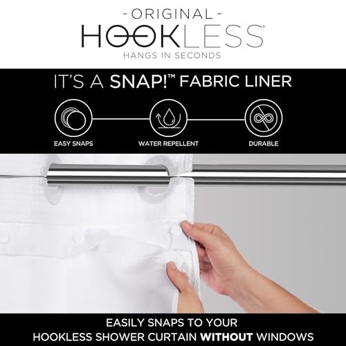 Hookless It's A Snap! Polyester Fabric Snap-In Replacement Shower Curtain Liner for Hookless Curtain with No Sheer Window, 70" x 69", Water-Repellent, Easy Install, White - Image 4
