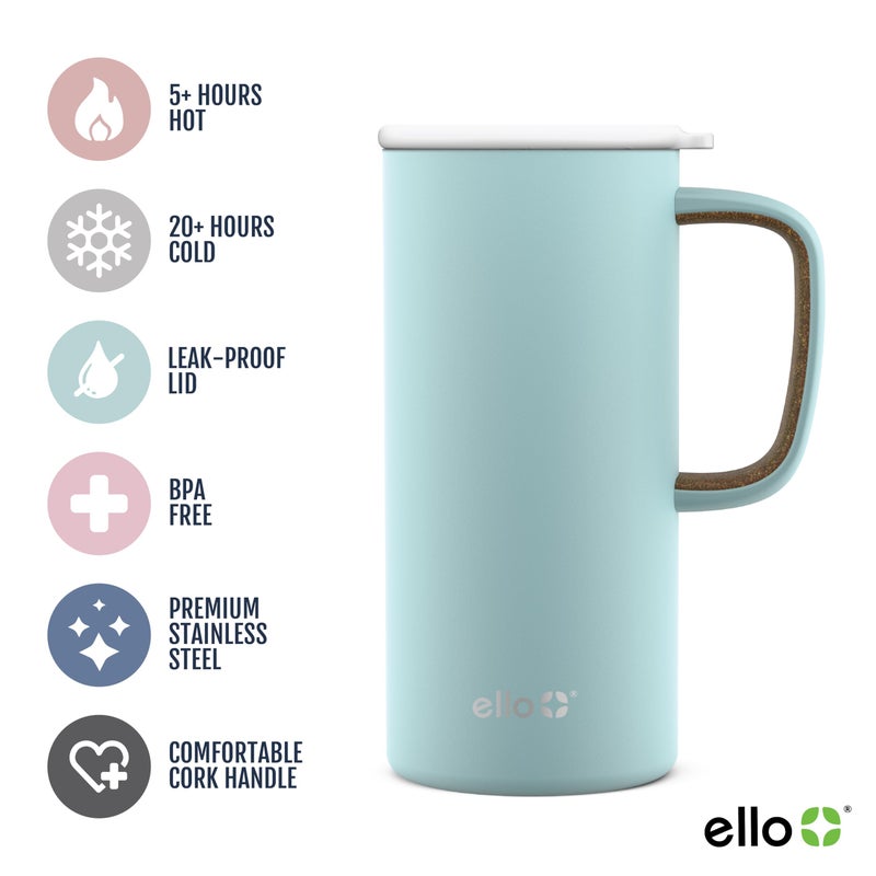 Ello Campy Vacuum Insulated Travel Mug with Leak-Proof Slider Lid and Comfy Carry Handle, Perfect for Coffee or Tea, BPA Free, Frost, 18oz - Image 2