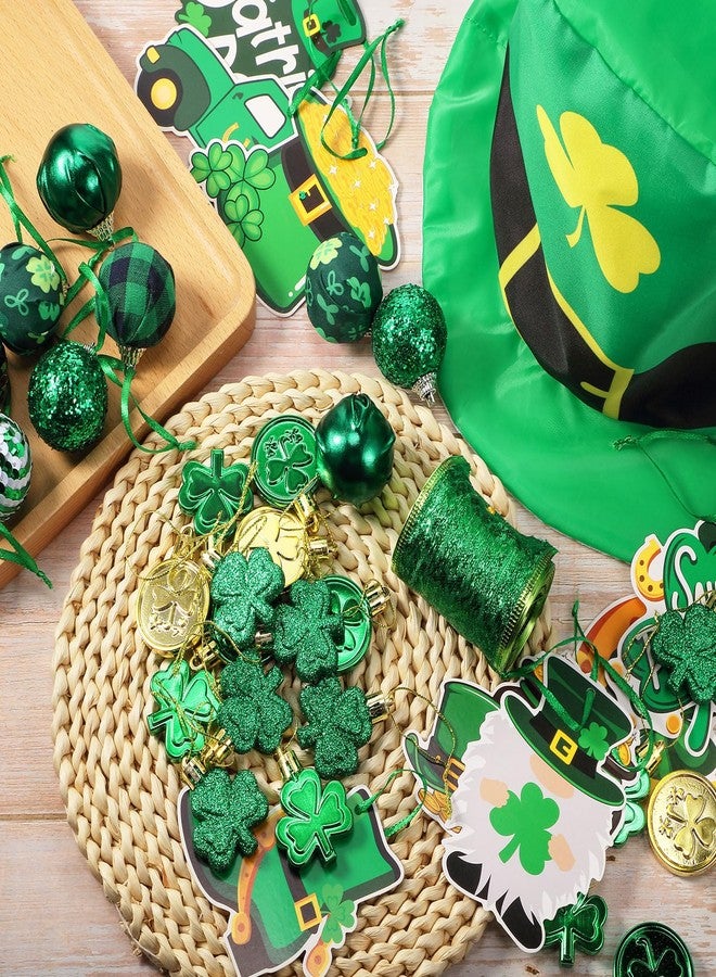 Halfchet St. Patricks Day Tree Ornaments Decorations St Patrick's Day Tree Topper Hat Bow Ribbon Shamrock Coins Hanging Ornaments for Irish Party - Image 4