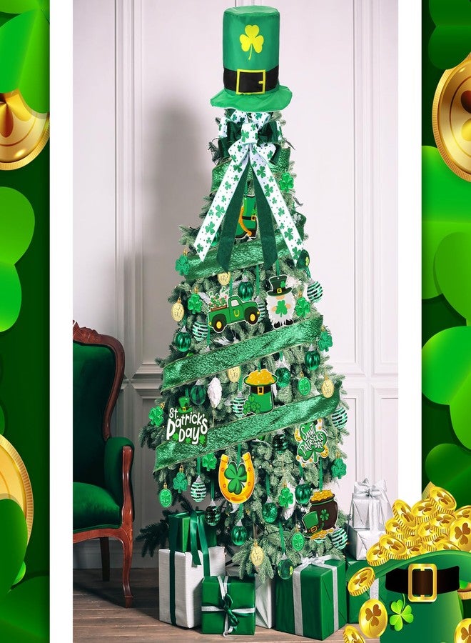 Halfchet St. Patricks Day Tree Ornaments Decorations St Patrick's Day Tree Topper Hat Bow Ribbon Shamrock Coins Hanging Ornaments for Irish Party - Image 5