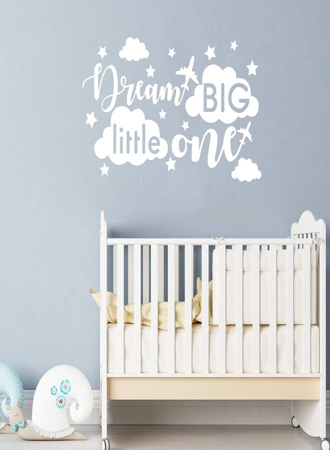 GESTYZ Quote Wall Decal, Dream Big Little One Decal, Baby Room Decor, Quote for Kids, Baby Boy Room DecorPlane Decal, Cloud and Star Decal, Wall Decals Nursery Y40 (Small, White) - Image 2