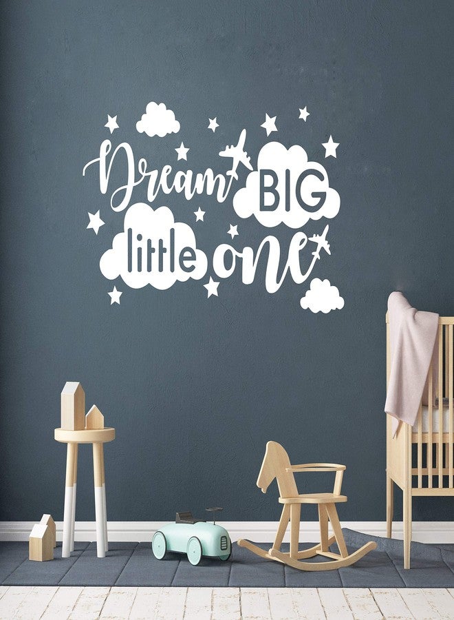 GESTYZ Quote Wall Decal, Dream Big Little One Decal, Baby Room Decor, Quote for Kids, Baby Boy Room DecorPlane Decal, Cloud and Star Decal, Wall Decals Nursery Y40 (Small, White) - Image 1