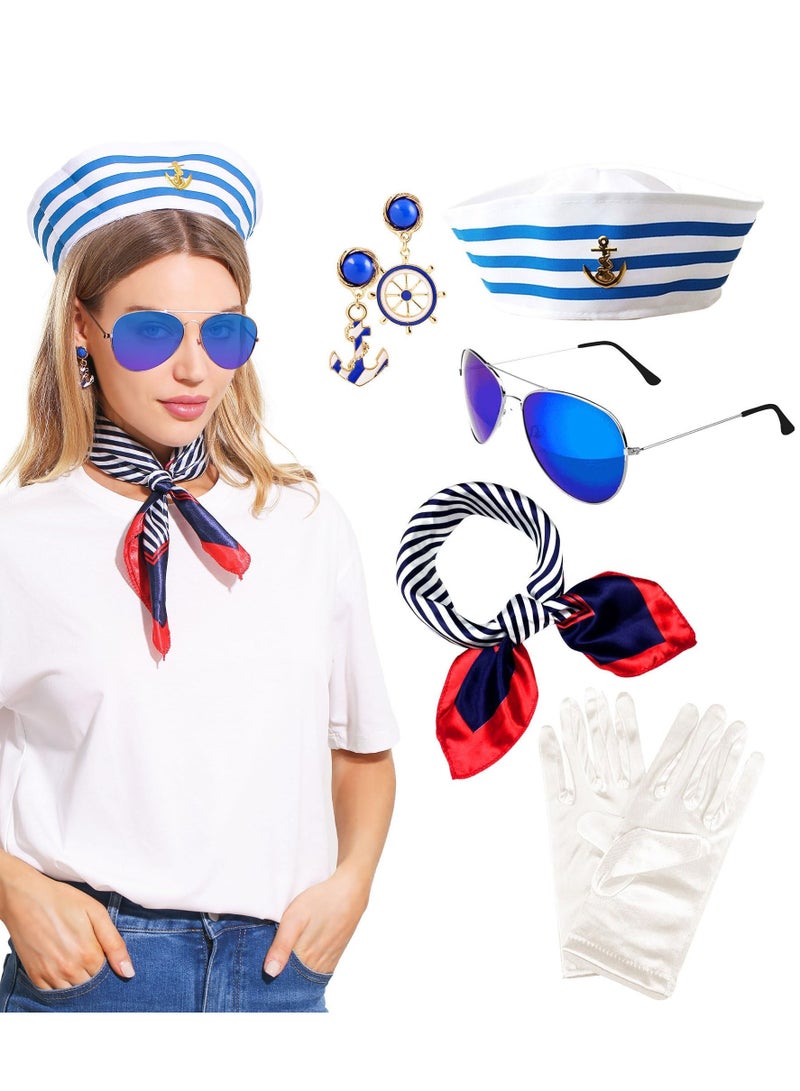 SYOSI Nautical Costume For Women Sailor Accessory Hat Accessories Sunglasses Gloves Scarf Outfit Navy Party Favors Dressing Up  - Image 1