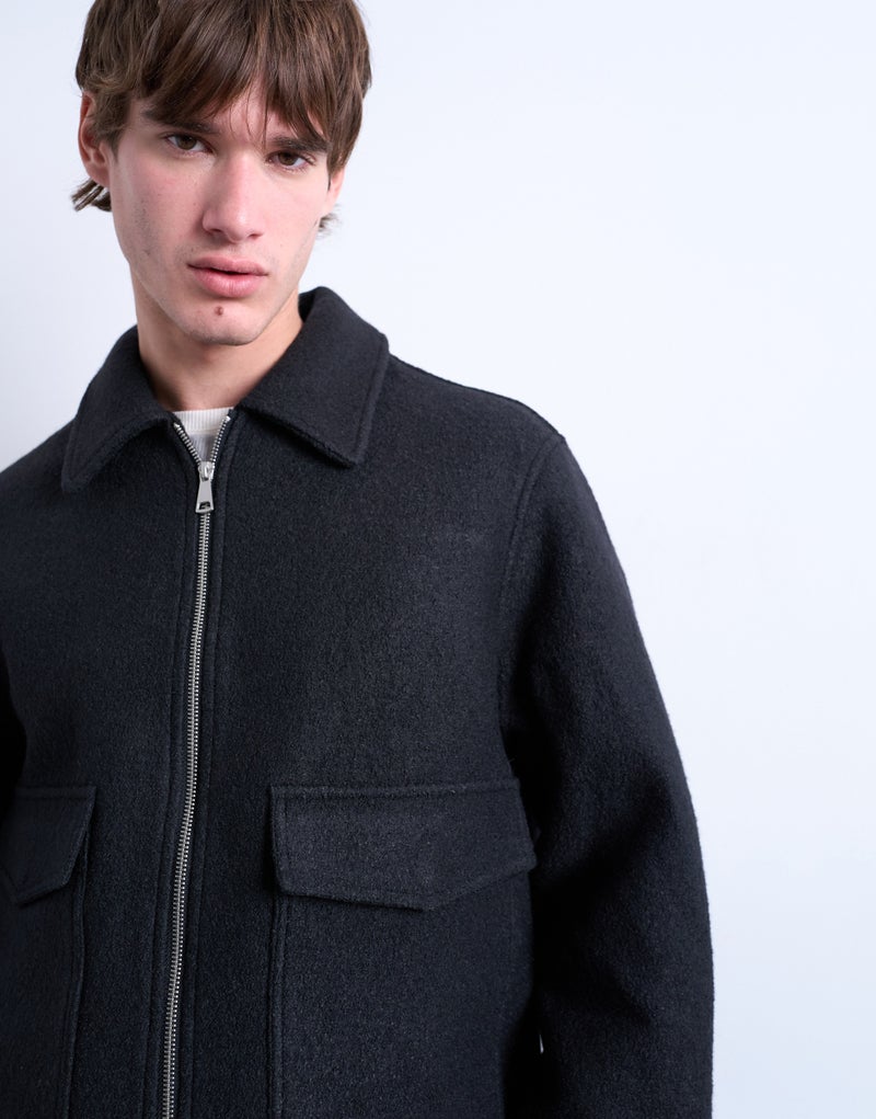 TOPMAN Wool Blend Zip Through Shacket In Dark Grey - Image 4