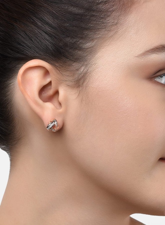 Ami Pack of 2 Rose Gold Contemporary Cubic Zirconia Brass Stud Earrings For Women-ZPFK19541 - Image 4