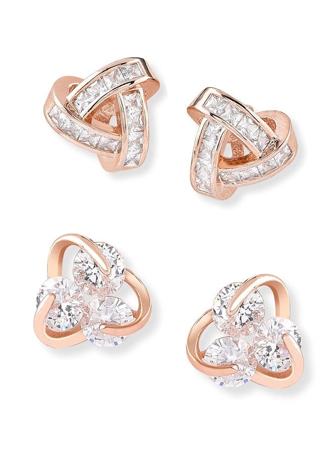 Ami Pack of 2 Rose Gold Contemporary Cubic Zirconia Brass Stud Earrings For Women-ZPFK19541 - Image 1