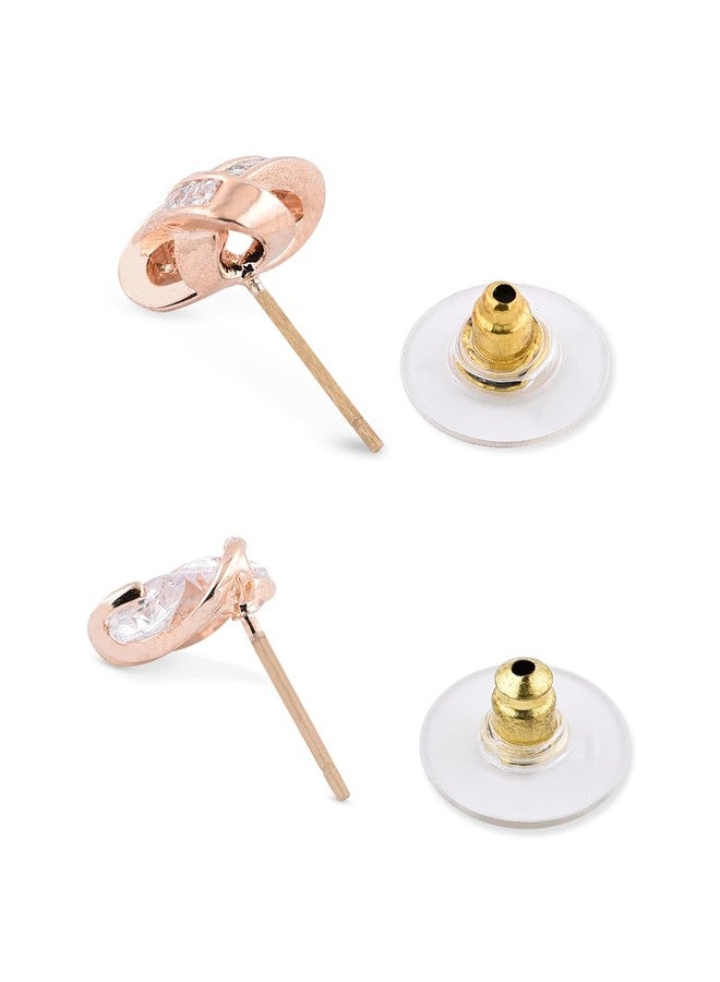 Ami Pack of 2 Rose Gold Contemporary Cubic Zirconia Brass Stud Earrings For Women-ZPFK19541 - Image 5