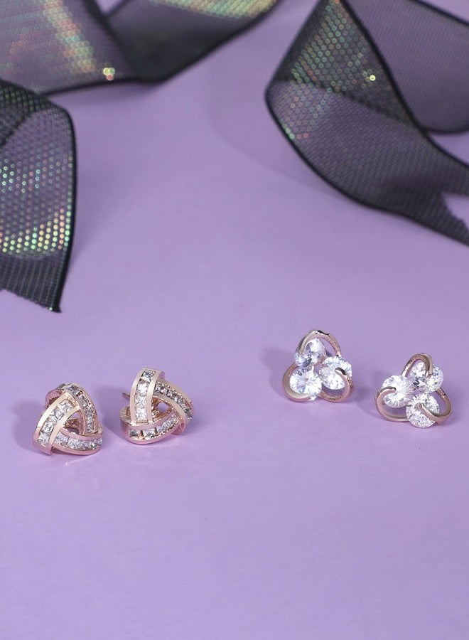 Ami Pack of 2 Rose Gold Contemporary Cubic Zirconia Brass Stud Earrings For Women-ZPFK19541 - Image 2