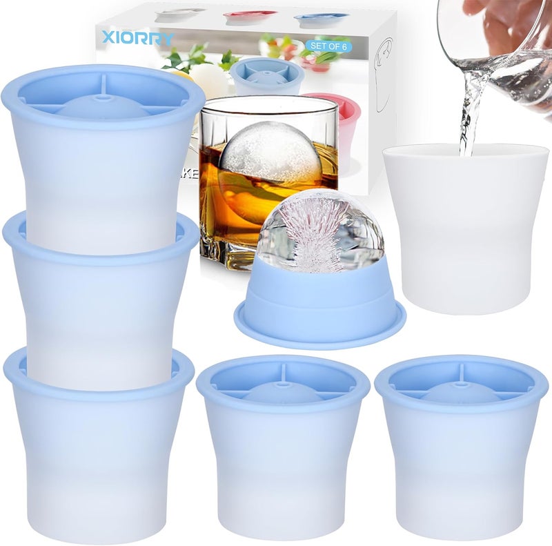XIORRY (Upgrade) Ice Molds 6 PCS, Silicone Sphere Ice Mold Maker, Stackable Easy Release Circle Ice Cube Mold with Lids, Spherical Ice Makers with Lids for Whiskey, Cocktails, Bourbon, and Drinks - Image 1