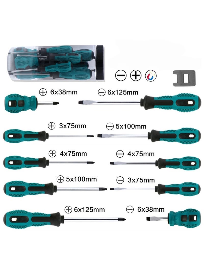 مجموعة مفكات مكونة من 10 قطع بمقاسات متعددة، تصميم مانع للانزلاق مع عزم دوران عالي دون مجهود. - Image 2
