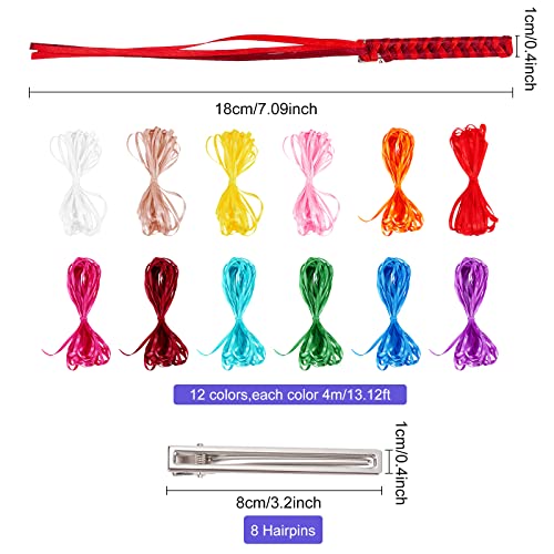 FREEBLOSS 8 Set Braided Rainbow Ribbon Hair Barrettes DIY Hair Clips Kit Retro Ribbon Barrettes Making Kit Ribbon Hair Accessories for Girls, Instructions Included - Image 3