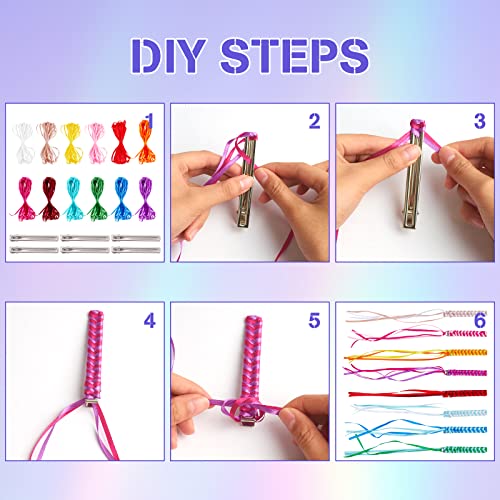 FREEBLOSS 8 Set Braided Rainbow Ribbon Hair Barrettes DIY Hair Clips Kit Retro Ribbon Barrettes Making Kit Ribbon Hair Accessories for Girls, Instructions Included - Image 5