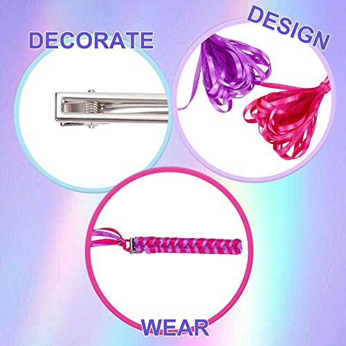 FREEBLOSS 8 Set Braided Rainbow Ribbon Hair Barrettes DIY Hair Clips Kit Retro Ribbon Barrettes Making Kit Ribbon Hair Accessories for Girls, Instructions Included - Image 4