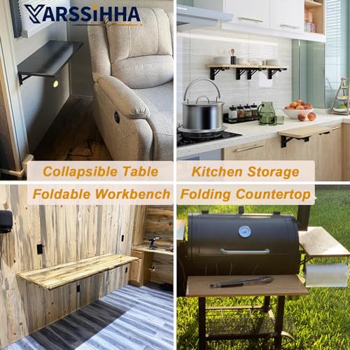 Yarssihha 8 Inch Folding Shelf Bracket 6 Pack Heavy Duty Wall Mounted Foldable Brackets SpaceSaving Metal Collapsible Shelf Brackets Max Load180lbs - Image 3