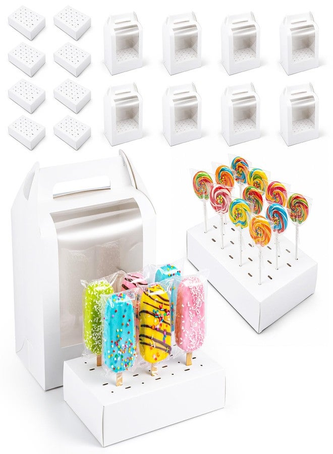 Caeuiciw 8 Pcs Portable Cake Pop Holder Boxes,Cakes Pops Boxes Packaging, Cakes Pop Display Stand with Clear Window,White Cakesicle Boxe - Image 1