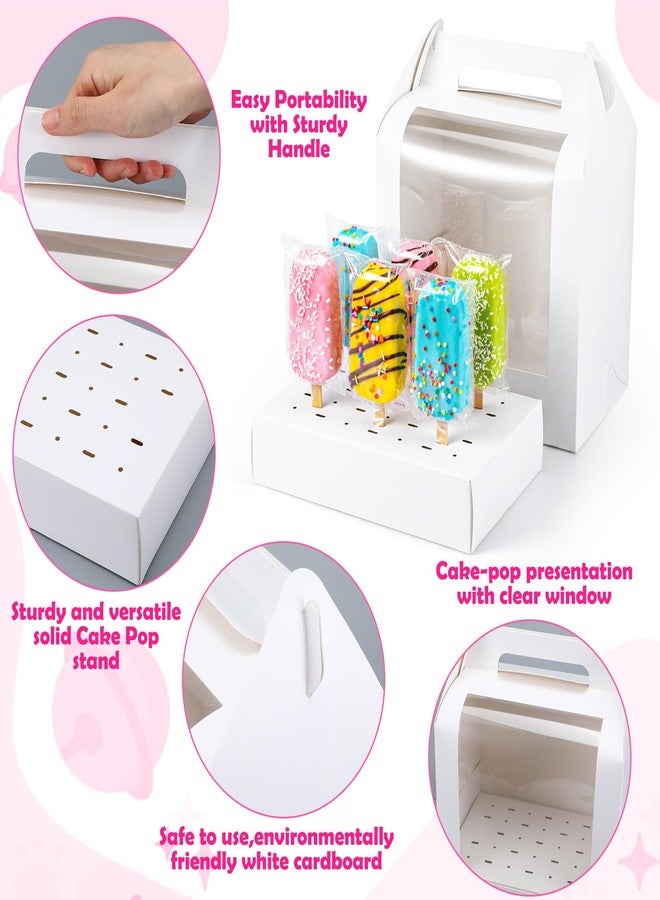 Caeuiciw 8 Pcs Portable Cake Pop Holder Boxes,Cakes Pops Boxes Packaging, Cakes Pop Display Stand with Clear Window,White Cakesicle Boxe - Image 3