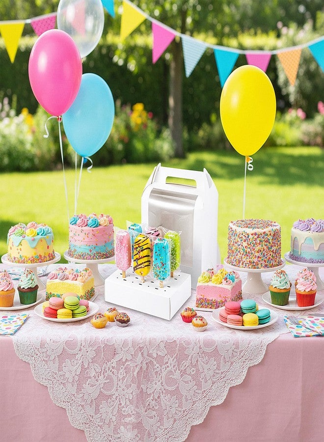 Caeuiciw 8 Pcs Portable Cake Pop Holder Boxes,Cakes Pops Boxes Packaging, Cakes Pop Display Stand with Clear Window,White Cakesicle Boxe - Image 4