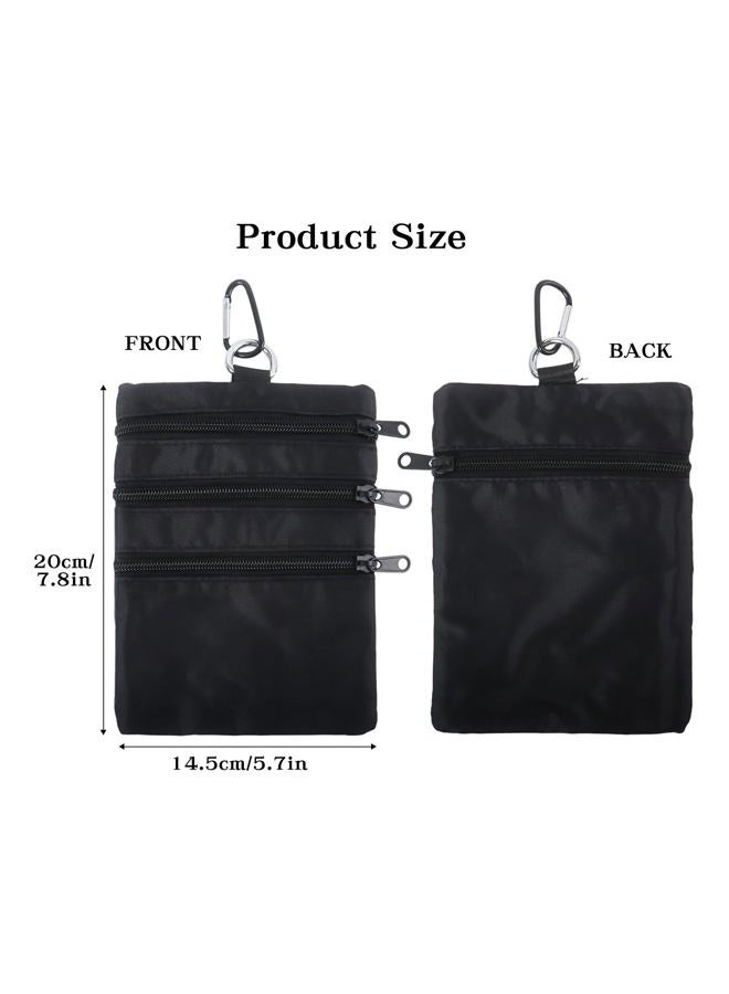 Klmnop Golf Valuables Pouch, 7.8 X 5.7 Inch Golf Ball Bag with 4 Zipper Pockets, Golf Accessories Pouch Can Clips to Golf Bag for Storing Valuables, Balls, Tees, Phone(Black) - Image 2