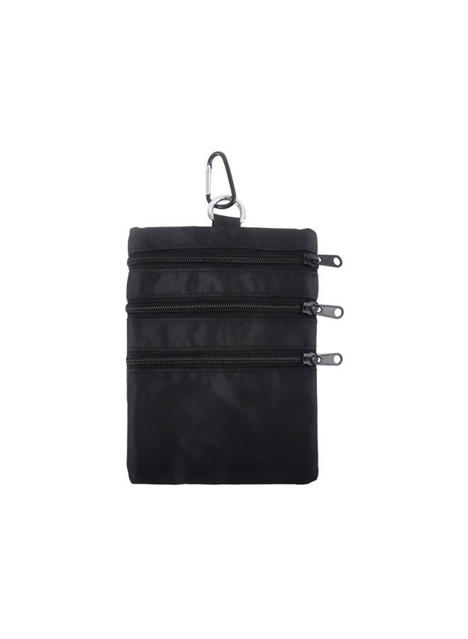Klmnop Golf Valuables Pouch, 7.8 X 5.7 Inch Golf Ball Bag with 4 Zipper Pockets, Golf Accessories Pouch Can Clips to Golf Bag for Storing Valuables, Balls, Tees, Phone(Black) - Image 1