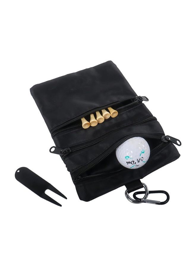 Klmnop Golf Valuables Pouch, 7.8 X 5.7 Inch Golf Ball Bag with 4 Zipper Pockets, Golf Accessories Pouch Can Clips to Golf Bag for Storing Valuables, Balls, Tees, Phone(Black) - Image 3