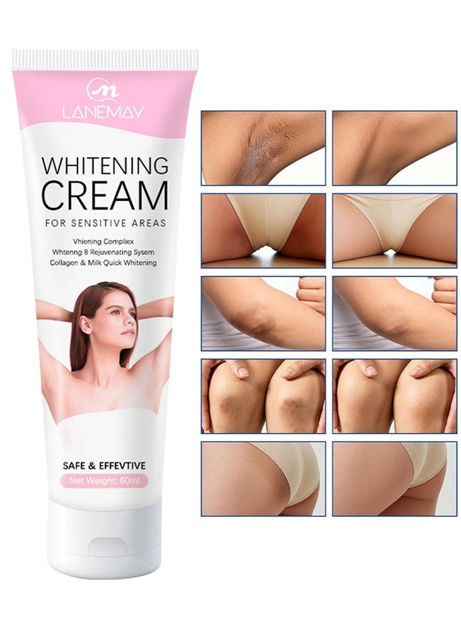 LANEMAY Whitening Cream For Sensitive Areas, Skin Bleaching Cream, Dark Spot Remover For Body For Neck, Underarm Elbows Intimate Areas Knees And Private Areas, Intimate Skin Cream Bleaching Cream, 60ml - Image 1