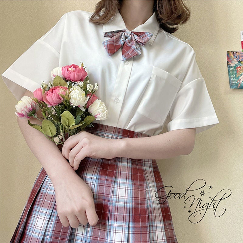 [Tokyo Shiziji] Original Authentic JK Shirt Short Sleeve/Pure White Lover Japanese Sweet Student Jacket Red plaid skirt 
