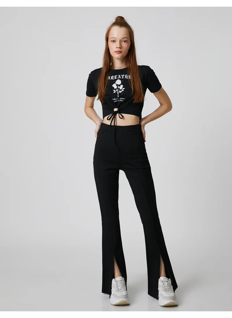 كوتون Crop T-Shirt Printed Window Detailed Short Sleeve