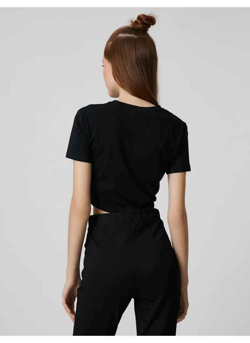 KOTON Crop T-Shirt Printed Window Detailed Short Sleeve