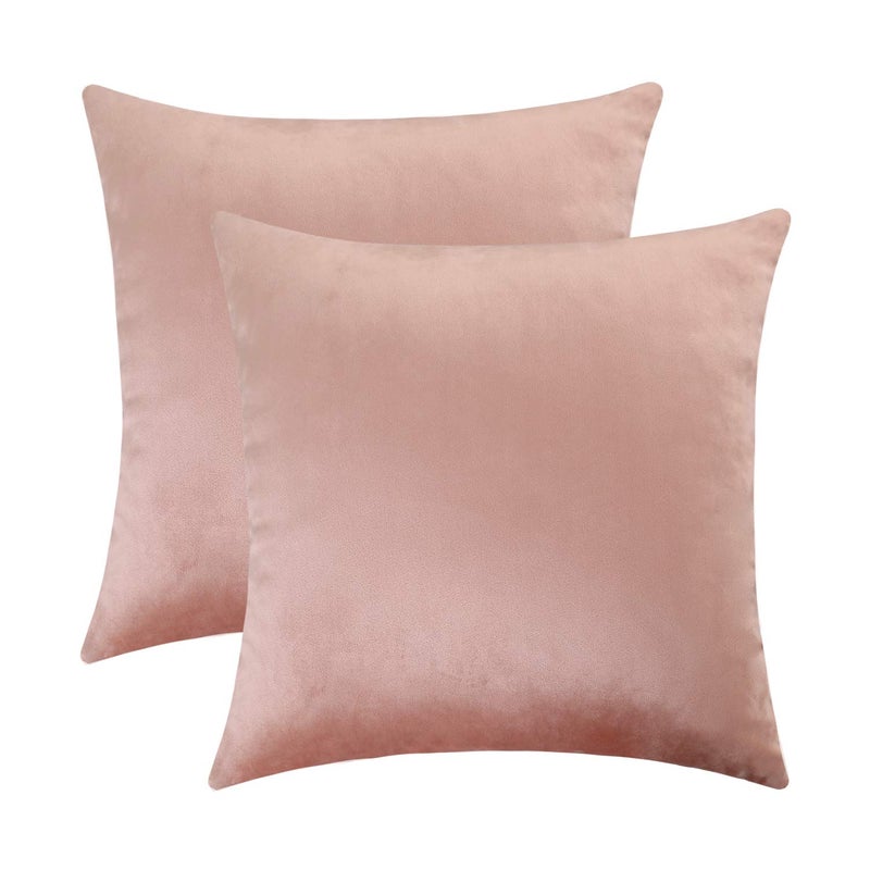 Jeneoo Set of 2 Comfy Soft Velvet Throw Pillow Covers for Sofa Couch Invisible Zipper Decorative Solid Square Cushion Cases for Bedroom Car 18 x 18 Inches Blush Rose