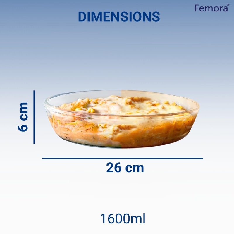 Femora Borosilicate Glass Baking Dish 1 Year Warranty Microwave Safe Baking Tray for Microwave Oven Oven Safe Cookware Baking Dish for Oven Transparent Oval Set of 1500 ml - Image 3