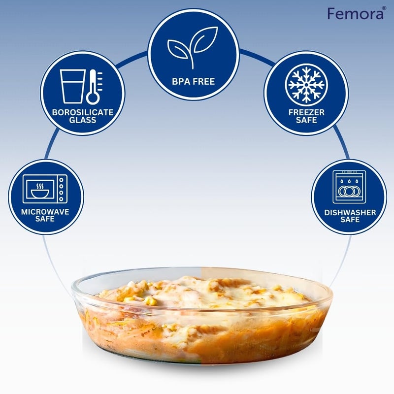 Femora Borosilicate Glass Baking Dish 1 Year Warranty Microwave Safe Baking Tray for Microwave Oven Oven Safe Cookware Baking Dish for Oven Transparent Oval Set of 1500 ml - Image 2