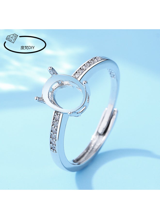 Light Luxury Simple 925 Silver-plated Female Ring Holder Female Ring Empty Support Semi-finished Diy Inlaid Oval Ring Surface Chinese Diamond