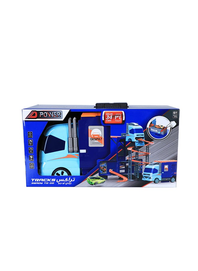 D-Power Super Transformer Construction Truck, 2in1 - Truck And Track Set, 6 Cars and Sign Boards included, 3+ yrs, Blue  - Image 1