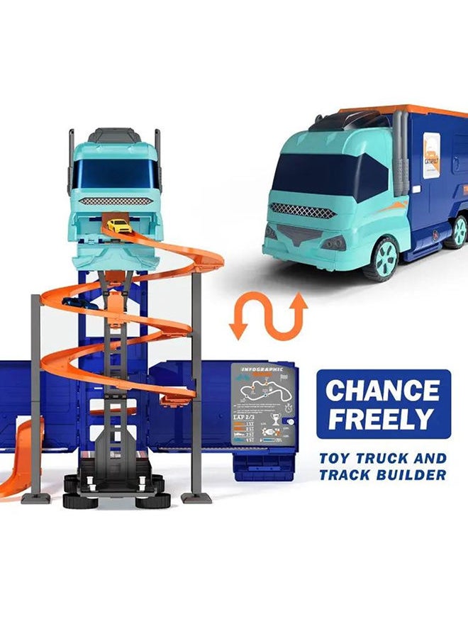 D-Power Super Transformer Construction Truck, 2in1 - Truck And Track Set, 6 Cars and Sign Boards included, 3+ yrs, Blue  - Image 4