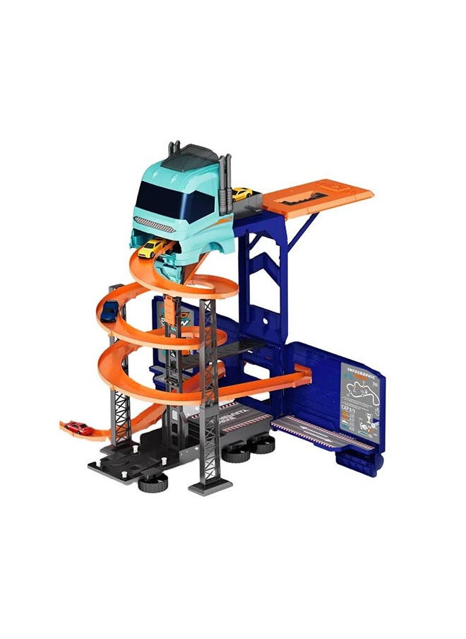D-Power Super Transformer Construction Truck, 2in1 - Truck And Track Set, 6 Cars and Sign Boards included, 3+ yrs, Blue  - Image 3