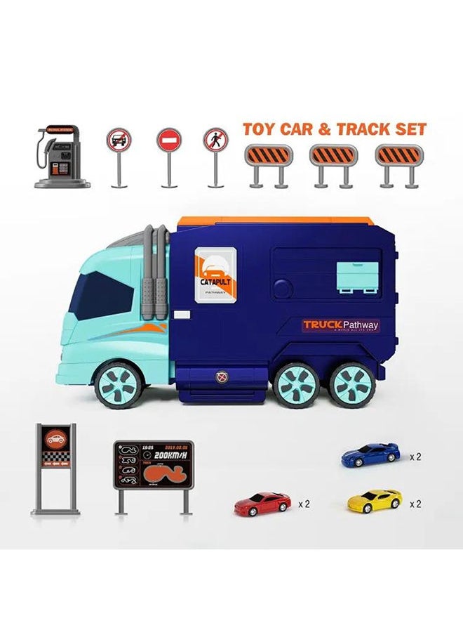D-Power Super Transformer Construction Truck, 2in1 - Truck And Track Set, 6 Cars and Sign Boards included, 3+ yrs, Blue  - Image 5
