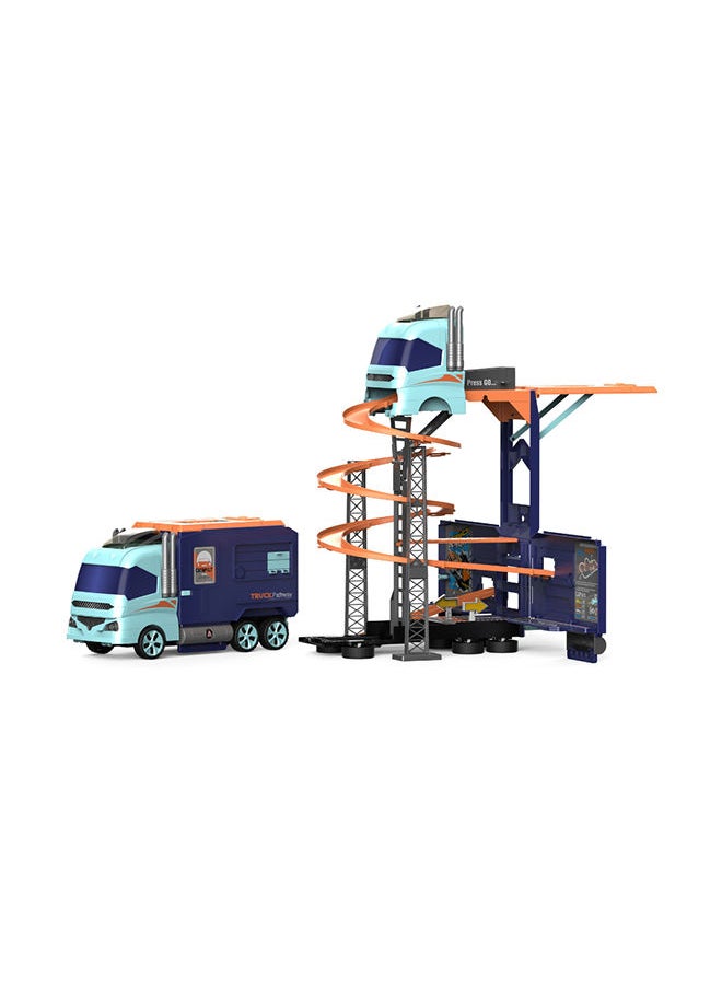 D-Power Super Transformer Construction Truck, 2in1 - Truck And Track Set, 6 Cars and Sign Boards included, 3+ yrs, Blue  - Image 2