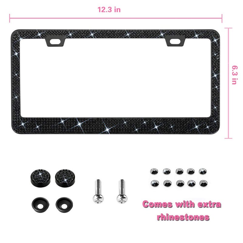 OKLPF Bling License Plate Frame for Women, 1PCS Sparkly License Plate Frames| Over 1200 pcs 14 Facets Bedazzled Clear Glass Diamond Rhinestone Crystals w/Free Glitter Diamond Box (Black) - Image 2