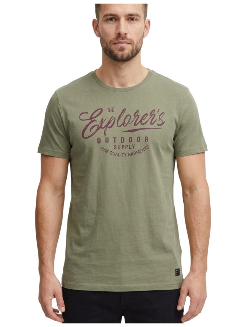 Blend Men's Cotton Crew Neck T-shirt, Olive Green with Graphic Print - Image 2