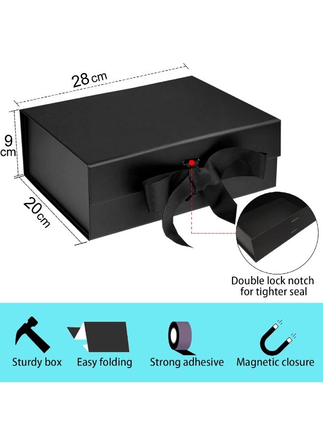 ماماتونس صندوق هدايا أسود فاخر مع حقيبة إغلاق مغناطيسي وشريط مقاس 28.2 × 20.2 × 9.2 سم، صندوق تغليف هدايا للرجال والنساء وأعياد الميلاد وحفلات الزفاف والمهرجانات - Image 2