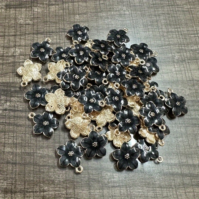 Black Flowers Korean Style Drip Oil Alloy Earrings And Keychain Set 50 Pieces - Image 5