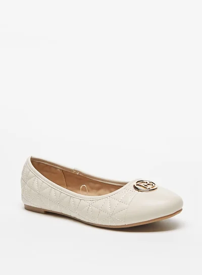 Flora Bella By Shoexpress Quilted Round Toe Ballerina Shoes with Metal Accent