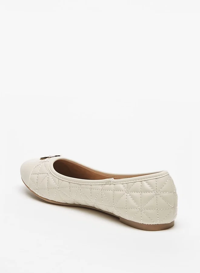 Flora Bella By Shoexpress Quilted Round Toe Ballerina Shoes with Metal Accent