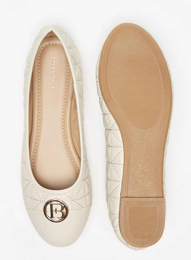 Flora Bella By Shoexpress Quilted Round Toe Ballerina Shoes with Metal Accent