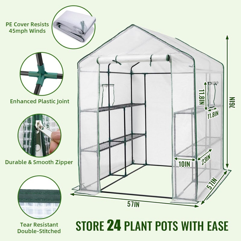 Greengro Greenhouse, 57 x 57 x 76'' Greenhouses for Outdoors, Portable Greenhouse Kit with Mesh Side Windows, PE Cover, 8 Shelves, Heavy Duty Walk in Green House for Backyard Garden Indoor Outside - Image 2