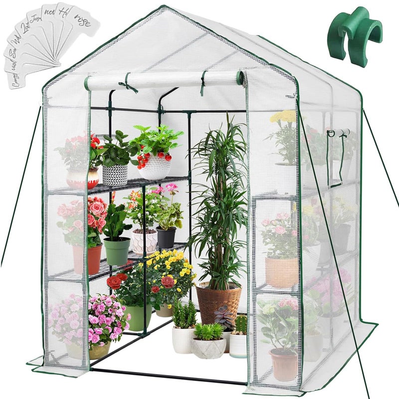 Greengro Greenhouse, 57 x 57 x 76'' Greenhouses for Outdoors, Portable Greenhouse Kit with Mesh Side Windows, PE Cover, 8 Shelves, Heavy Duty Walk in Green House for Backyard Garden Indoor Outside - Image 1