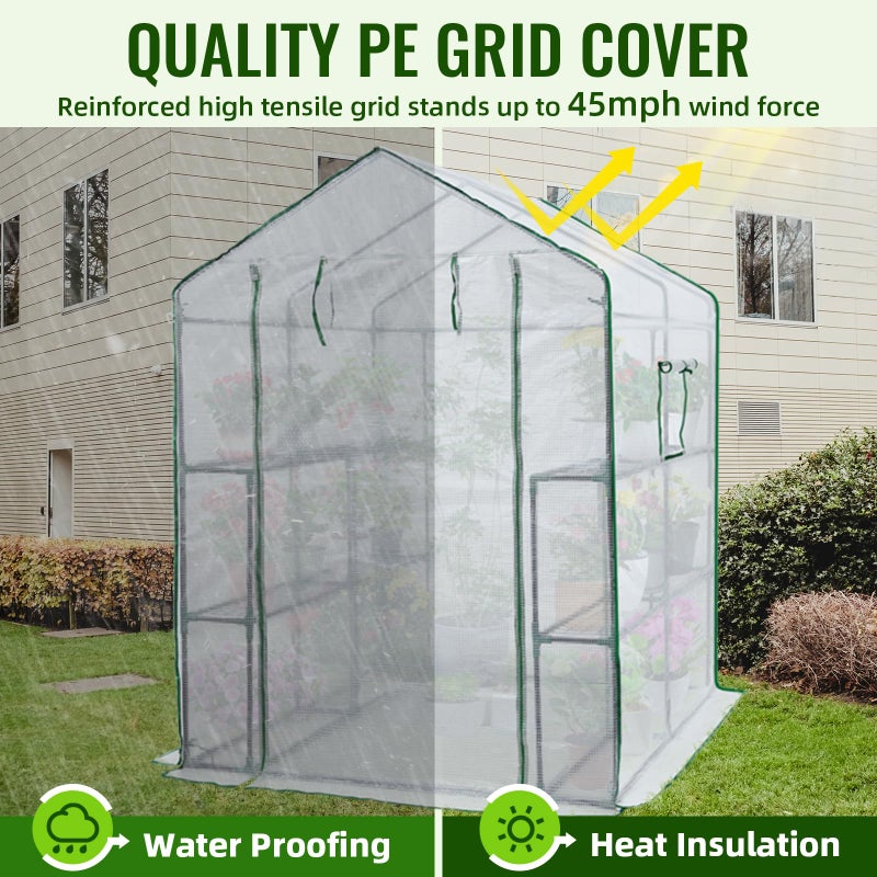 Greengro Greenhouse, 57 x 57 x 76'' Greenhouses for Outdoors, Portable Greenhouse Kit with Mesh Side Windows, PE Cover, 8 Shelves, Heavy Duty Walk in Green House for Backyard Garden Indoor Outside - Image 5