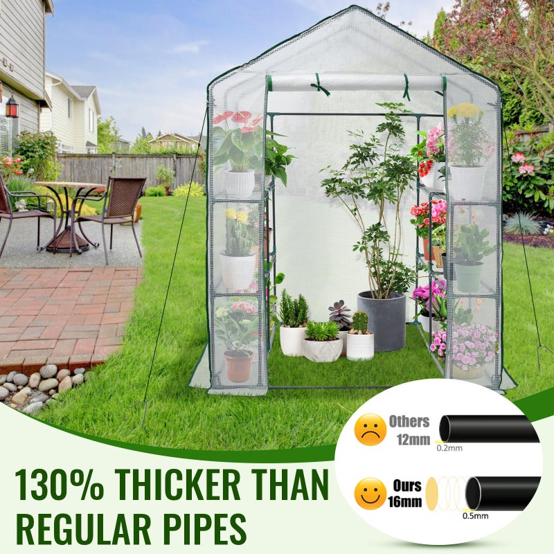 Greengro Greenhouse, 57 x 57 x 76'' Greenhouses for Outdoors, Portable Greenhouse Kit with Mesh Side Windows, PE Cover, 8 Shelves, Heavy Duty Walk in Green House for Backyard Garden Indoor Outside - Image 3