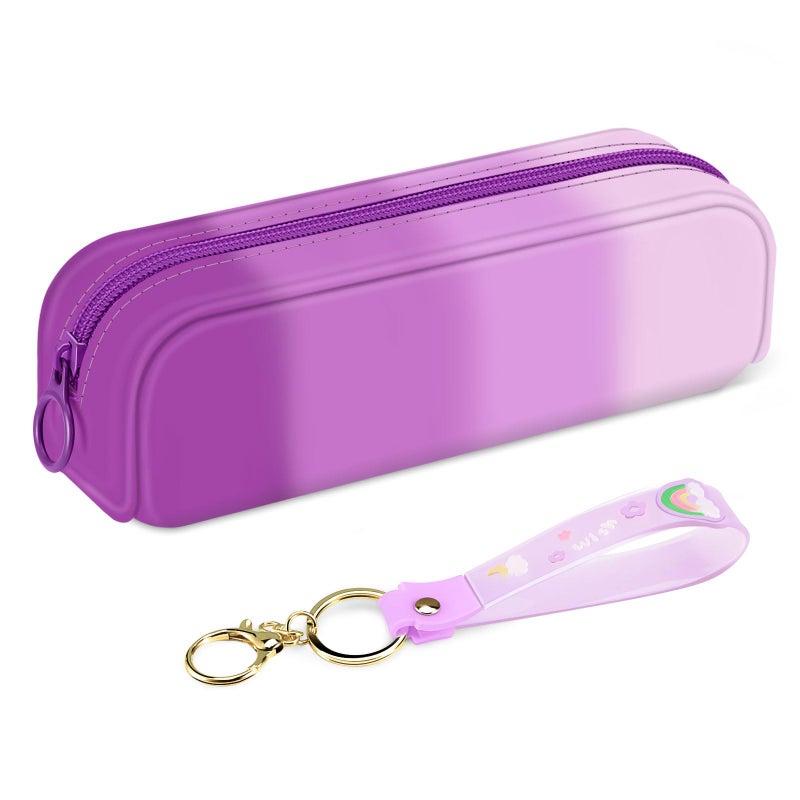 FINPAC Pencil Case Small Pencil Pouch with Wristlet Big Capacity Zipper Portable Silicone Pen Bag for Students Women Bible Journaling Supplies and Accessories Makeup Bags Organizer Iris Purple