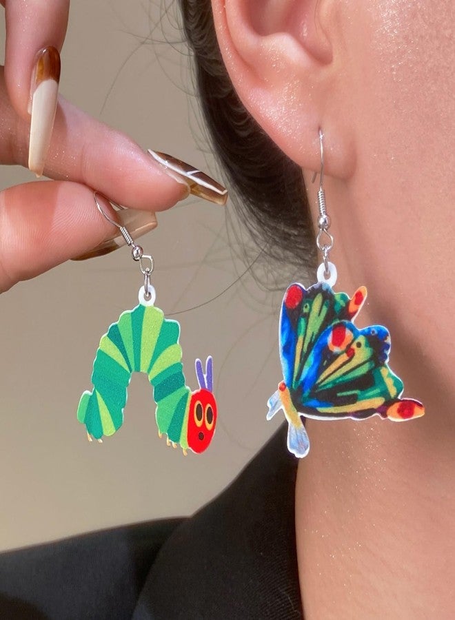 مجموعة أقراط RLHRNDE مكونة من 5 أزواج من أقراط الفراولة واليرقة اللطيفة للنساء، أقراط فراولة حمراء وخضراء مرحة مستوحاة من اليرقة الجائعة جداً، أقراط فاكهة حيوانية غير متماثلة لطيفة، هدايا جمالية مستوحاة من الحيوانات الكرتونية، مجوهرات العودة إلى المدرسة (النمط B) - Image 2